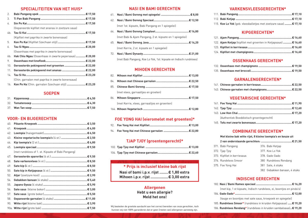 Dynasty Afhaalkaart Achterkant 2026